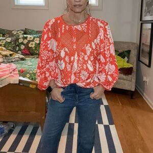 FARM Rio Vibrant Orange Floral Blouse